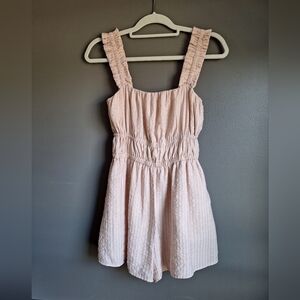 Lush Light Pink Shirred Strap Romper Short